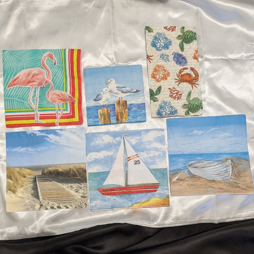 18 beachy napkins for decopauge, scrapbooking, journaling